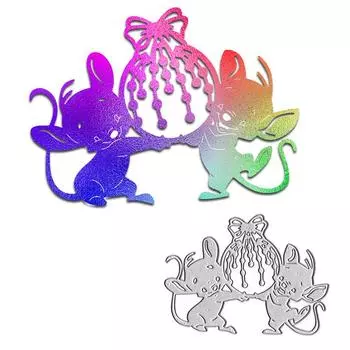 Две мыши имеют рождественский дизайн, металлический трафарет для резки DIY, альбом для скрапбукинга, фототиснение, бумажная карта, ремесленный декор серебряный