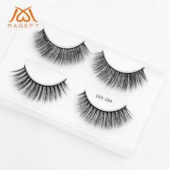 Две пары 3D норки с мягкими длинными вьющимися и деформированными многослойными ресницами чёрный