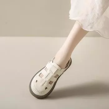 Две римские сандалии для женщин 2025 года, новые летние модные тапочки с сумкой на голове и полуперетягивающимися дырками, размер 34 для беременных женщин 34 бежевый