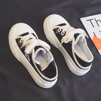 Две туфли на толстой подошве с пшеничными ушками, парусиновые туфли для женщин, дышащие и универсальные, можно нажимать на одну педаль, повседневная обувь для женщин 35