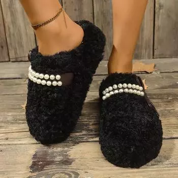 Две туфли с перламутровым бантом для женщин на осень и зиму 2024 года, новая верхняя одежда, тапочки с круглой головкой и одной педалью, ленивая обувь 35 хаки