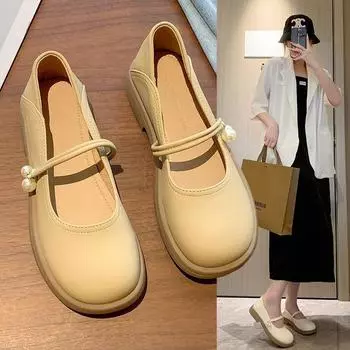 Две юбки на весну, одна педаль, универсальные маленькие кожаные туфли с женскими туфлями Мэри Джейн, туфли на плоской подошве, новая осенняя и зимняя одежда. 35