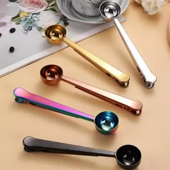 Две в одной ложки для кофе из нержавеющей стали с зажимом для кухонных золотых аксессуаров для емкостей для кофе «Экспрессо» для украшения кухариллы серебряный