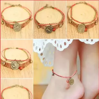 [Двенадцать созвездий] Браслет на лодыжку в этническом стиле для студента, женский, плетеный колокольчик ручной работы, этнический стиль, керамика