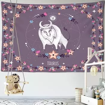 Двенадцать созвездий Мультяшный гобелен Настенный гобелен Хиппи Тапиз Колдовство Психоделический Кавайный Детская Комната Искусство Домашний Декор 95x70cm