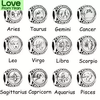 Двенадцать созвездий Овен Телец Близнецы Рак Лев Дева Браслет с подвесками в виде бусины