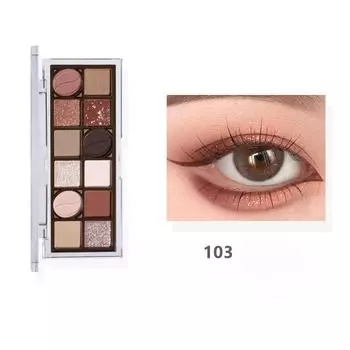 Двенадцатицветная палитра теней для век, стойкий перламутровый матовый мелкий шиммер, контурный макияж землистых тонов.