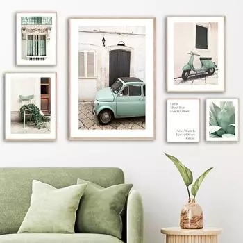 Дверь бассейна, автомобиль, трамвай, стул, зеленые растения, цитаты, настенная живопись на холсте, плакаты на скандинавскую тему и принты, настенные панно, декор для гостиной 21cm30cm NoFrame