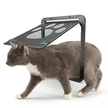 Дверь для домашних животных Раздвижная дверь для кошек Дверь для домашних животных с магнитным замком с клапаном автоматически для маленьких чёрный