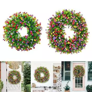 Дверь Кулон Венок Сельский дом Красочный Коттедж Венок Красочный Весна Лето Венок Домашний Декор
