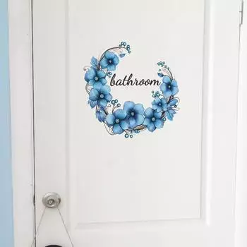 Дверь ванной комнаты с синими цветами и красивыми декоративными наклейками на стену 29*29CM/fun-f20