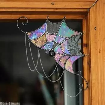 Дверная отделка поддельные пауки Хэллоуин паутина украшение с цветным стеклом подвесные пауки дверная рама декор жуткий домашний декор