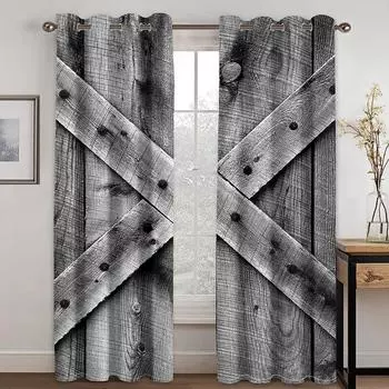 Дверная планка из фермерского дерева с 3D-цифровой печатью для спальни, гостиной, занавеска в стиле фермерского ранчо, две части W50xH130(CM)x2pcs&Hook коричневый