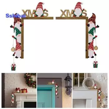Дверная рама орнамент прочный праздничный гном деревянный рождественский уголок двери украшение для рождественского окна дома Left
