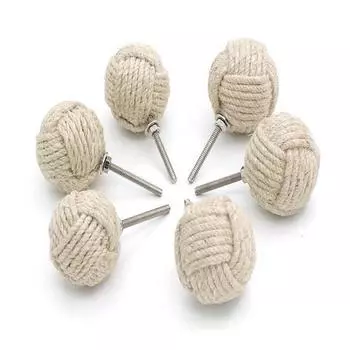 Дверная ручка из белого джута диаметром 47 мм, шесть штук, набор из шести штук