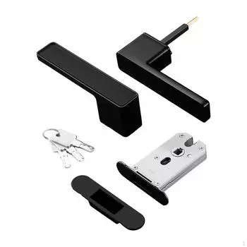 Дверная ручка-кнопка с ключом Элегантные квадратные аксессуары Рычажный замок для спальни дома чёрный