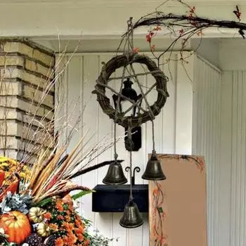 Дверная ручка, ведьмин колокольчик, защита дома, ручная работа, пеньковая веревка, звезда, подвесной латунный колокольчик, ротанг A