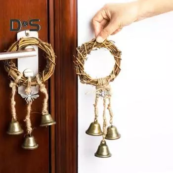 Дверная ручка, ведьмин колокольчик, защита дома, подвесной латунный колокольчик, венок из ротанга, колдовство, дверная вешалка, украшение в виде колокольчика ветра в стиле Викка E
