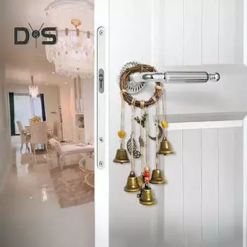 Дверная ручка, ведьмин колокольчик, защита дома, подвесной латунный колокольчик, венок из ротанга, колдовство, дверная вешалка, украшение в виде колокольчика ветра в стиле Викка A