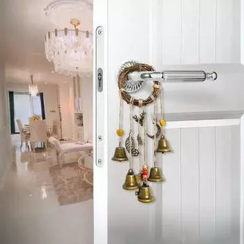 Дверная ручка, ведьмин колокольчик, защита дома, подвесной латунный колокольчик, венок из ротанга, колдовство, дверная вешалка, украшение в виде колокольчика ветра в стиле Викка A