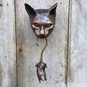 Дверная скульптура, декоративная настенная подвеска, практичный молоток с изображением кофейных кошек и мыши для дома