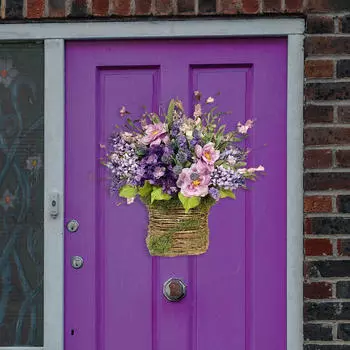 Дверная вешалка-корзина, венок из раттена, весна-лето, для передней подвесной гирлянды