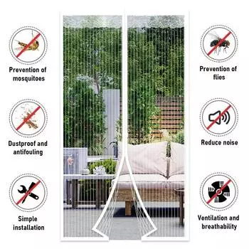 Дверная завеса с магнитным экраном, самоуплотняющаяся дверная сетка, сверхпрочная дверная сетка. Магнитное закрытие. Защита от насекомых, выдвижная сетка. Сетка-белый. W 80cm x H 200cm белый