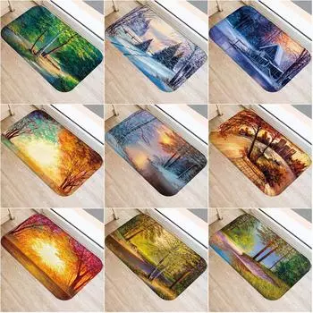 Дверной коврик для улицы, кухни, ванной комнаты, гостиной, напольный коврик, нескользящий коврик с лесным узором, дверной коврик 40x60cm