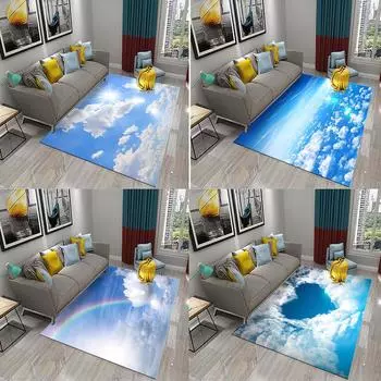 Дверной коврик Нескользящий напольный коврик Ванная комната Кухонный коврик Ванная комната Гостиная Коврик с облаком Голубое небо Белое облако Радужный ковер 40x60cm