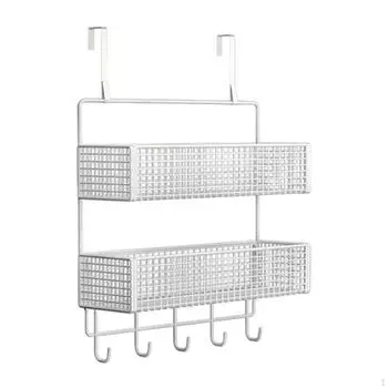 Дверной крючковый органайзер с сетчатой корзиной для хранения полотенец в ванной и на кухне S белый