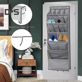 Дверной органайзер для обуви, подвесная сумка, большая вместимость, легкий доступ, простая установка, универсальный держатель для обуви, сумка для хранения серый