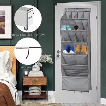 Дверной органайзер для обуви, подвесная сумка, большая вместимость, легкий доступ, простая установка, универсальный держатель для обуви, сумка для хранения серый