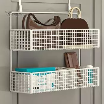 Дверной органайзер, стойка для хранения с крючками, прочная конструкция, сетчатая конструкция, легко собирается, съемная корзина для хранения за дверью Small Dual Layer чёрный