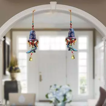 Дверной подвесной колокольчик синего цвета с синим павлином Джалар и металлическим колокольчиком, набор из 2 шт.