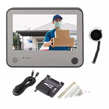 Дверной просмотрщик с 4,3-дюймовым дисплеем, ночным видением, записью видео в реальном времени, защита от кражи, защита от подглядывания
