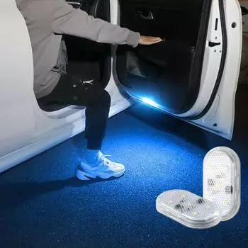 Дверной светильник, беспроводной датчик открытия двери, светодиодный атмосферный светильник, модифицированная проводка, предупреждение, автомобильные принадлежности, приветственное освещение 1 pcsend charging cable белый