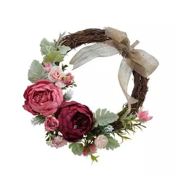Дверной венок, искусственный цветок, гирлянда из ротанга, растения, подвесной кулон, реквизит для фотосъемки, круг, Хэллоуин, вечеринка, Рождество diameter 26cm,champagne color