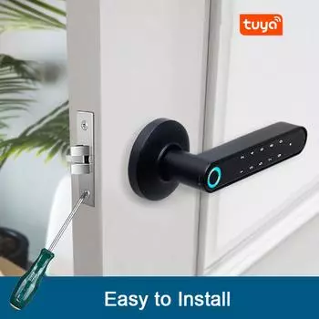 Дверной замок WAFU TUYA с отпечатком пальца, 4 способа разблокировки пароля с помощью приложения для дома, квартиры чёрный