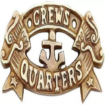 Дверной знак из твердой латуни, ПОМЕЩЕНИЯ ЭКИПАЖА 8x4 дюйма - Металлическая настенная табличка - Морская декоративная металлическая настенная живопись Античный стиль Латунь Морская литая латунь