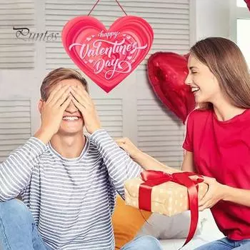 Дверной знак ко Дню Святого Валентина Романтический подвесной орнамент для входной двери Красное сердце Узор С Днем святого Валентина Письмо с принтом 14 февраля Настенный венок Декор One Size A