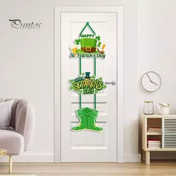 Дверной знак ул.. Украшение ко Дню Святого Патрика с ремешком креативной формы, классический цвет, подвесной кулон из трилистника, настенный художественный декор B