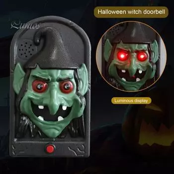 Дверной звонок на Хэллоуин, жуткий дверной звонок в виде черепа со светящимися глазами и звуком, страшный реквизит для дома с привидениями для украшения дома и улицы на Хэллоуин C