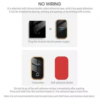 Дверной звонок с автономным питанием, беспроводной дверной звонок, водонепроницаемый умный дверной звонок с 36 мелодиями, светодиодный диапазон 150 м US Plug чёрный