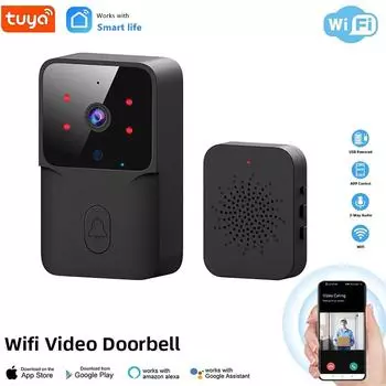 Дверной звонок с Wi-Fi, домашний звонок Tuya, беспроводной беспроводной дверной звонок с питанием от батареи постоянного тока и переменного тока с камерой дверного звонка Alexa Google белый