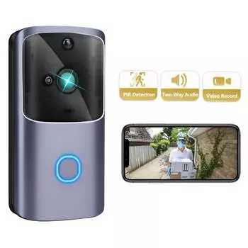 Дверной звонок с Wi-Fi, умный дом, 720P HD, беспроводной телефон, дверной звонок, камера безопасности, видеодомофон, ИК-ночное видение No Card серый