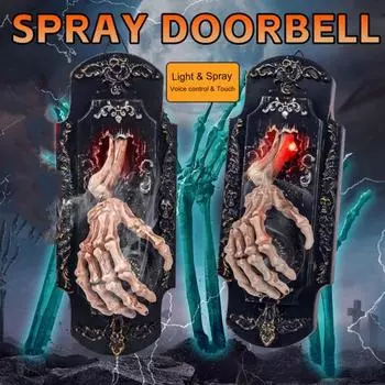 Дверной звонок-спрей на Хэллоуин, активируемый движением, скелетный дверной звонок с красным светом и звуком, висящий