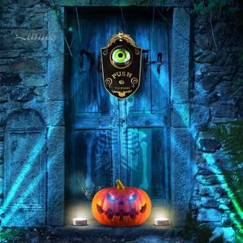 Дверной звонок в виде черепа на Хэллоуин, анимированный дверной звонок в виде головы скелета с подсвечивающимися глазами для реквизита для вечеринки в стиле «дом с привидениями» на Хэллоуин B