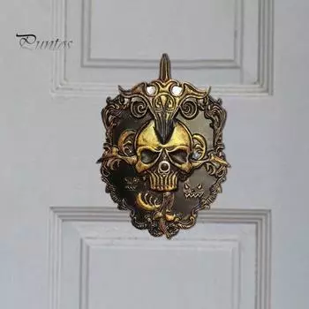Дверной звонок в виде черепа на Хэллоуин, украшение в виде головы скелета, жуткий дом с привидениями, реквизит для декора вечеринки на Хэллоуин чёрный/золотистый