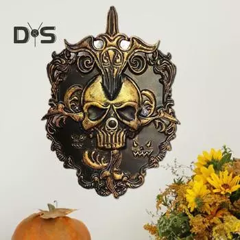 Дверной звонок в виде черепа на Хэллоуин, украшение в виде головы скелета, жуткий дом с привидениями, реквизит для декора вечеринки на Хэллоуин золотистый/чёрный