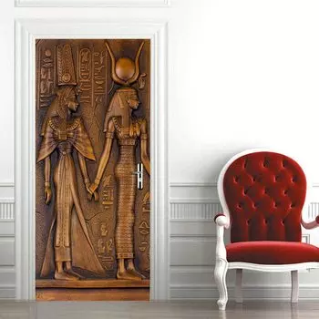 Дверные наклейки Египетский фараон DIY Самоклеящиеся 3D дверные фрески Peel and Stick Декор Наклейки Обои Съемные для спальни Гостиная Total size: 30.3x78.7 inch(77cm x 200cm)